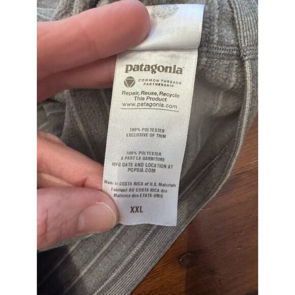 PATAGONIA Striped Fleece Pull Over Kids XXL Base Layer 1/4 Zip Mock Neck Gray - Picture 9 of 13